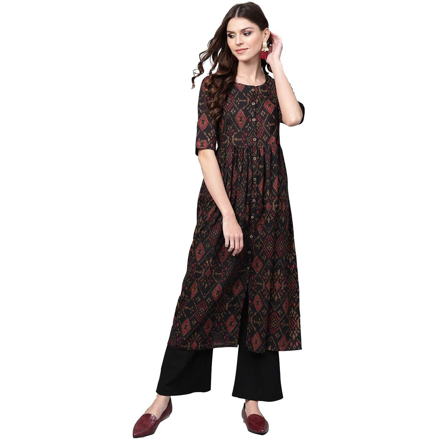 Vaamsi Women's Geometric Printed Regular Kurta (Vck1371_4Xl_Black)