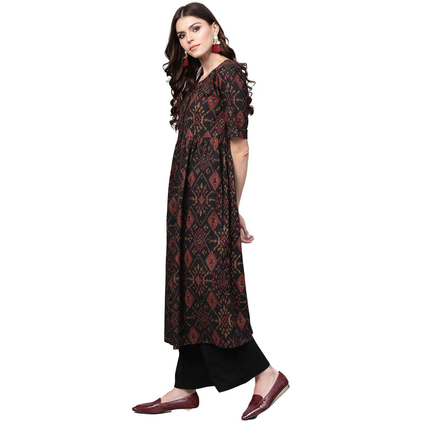 Vaamsi Women's Geometric Printed Regular Kurta (Vck1371_4Xl_Black)
