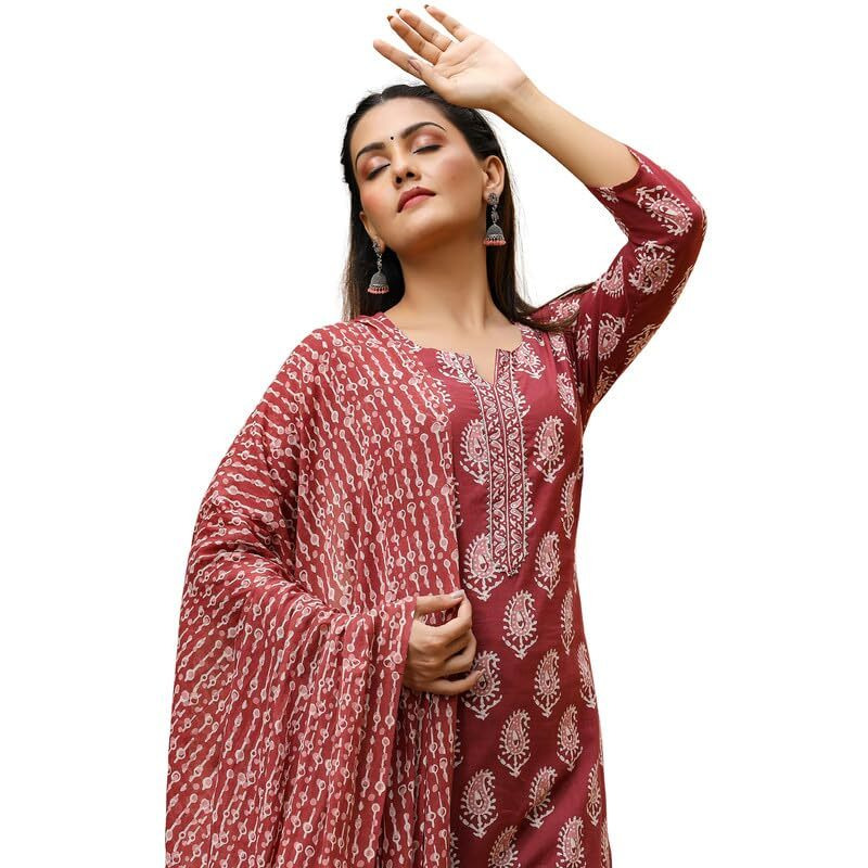 Vaamsi Rayon Blend Printed Kurta Palazzo Dupatta Set (Vkskd1030B_Xl_Maroon)