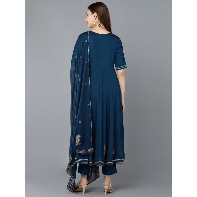 Vaamsi Women's Viscose Rayon Embroidered Kurta Pant With Dupatta (Vkskd1480_Xl_Teal)