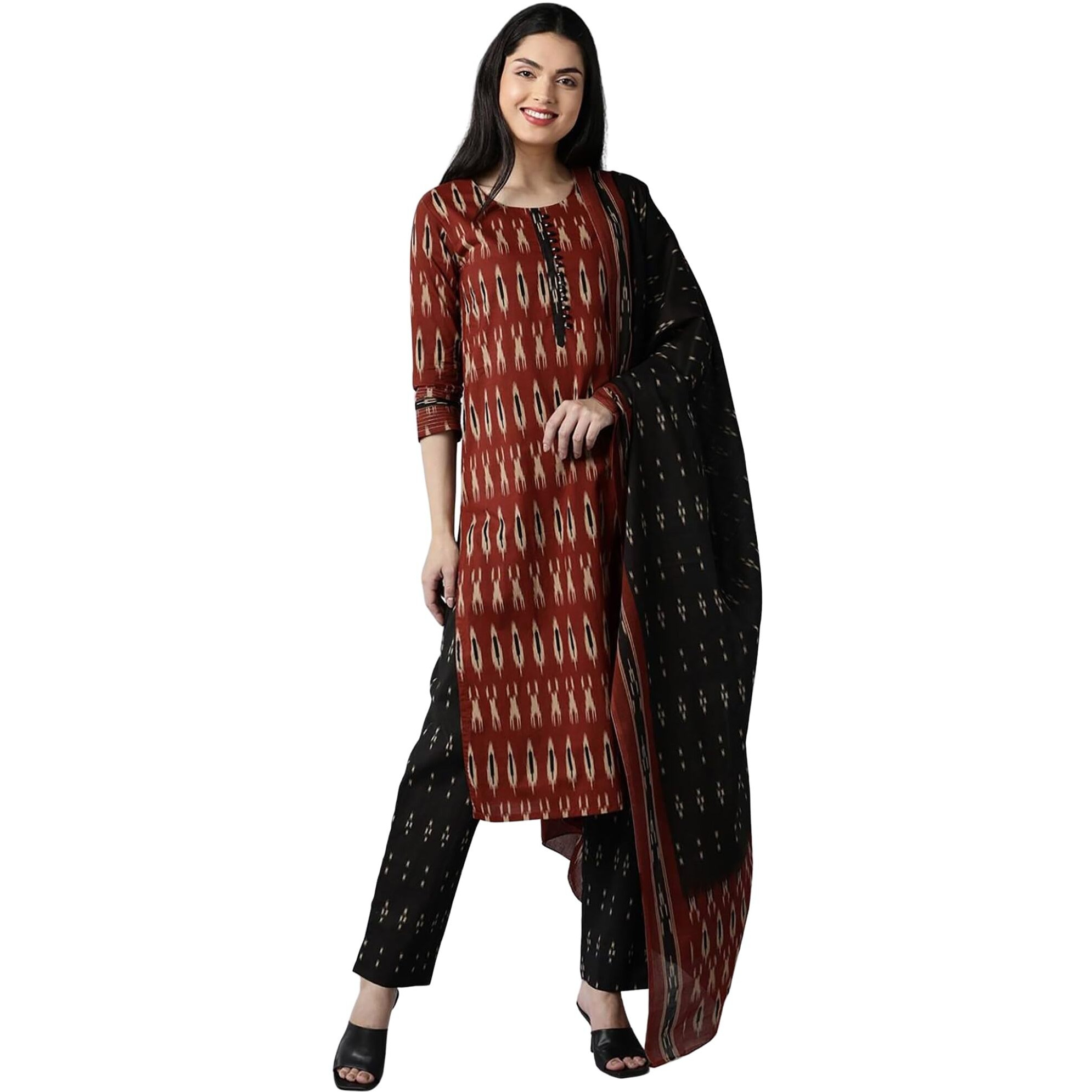 Vaamsi Women's Printed Kurta With Pants Dupatta Set (Vkskd1304A_S_Red)