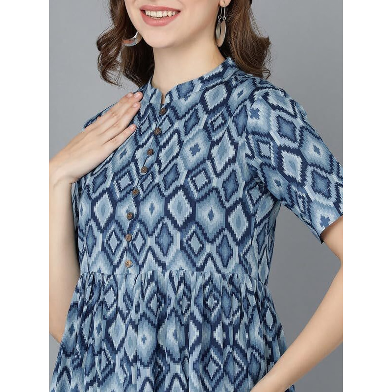 Vaamsi Women's Abstract Printed Anarkali Kurta (Vck8590A_S_Blue)