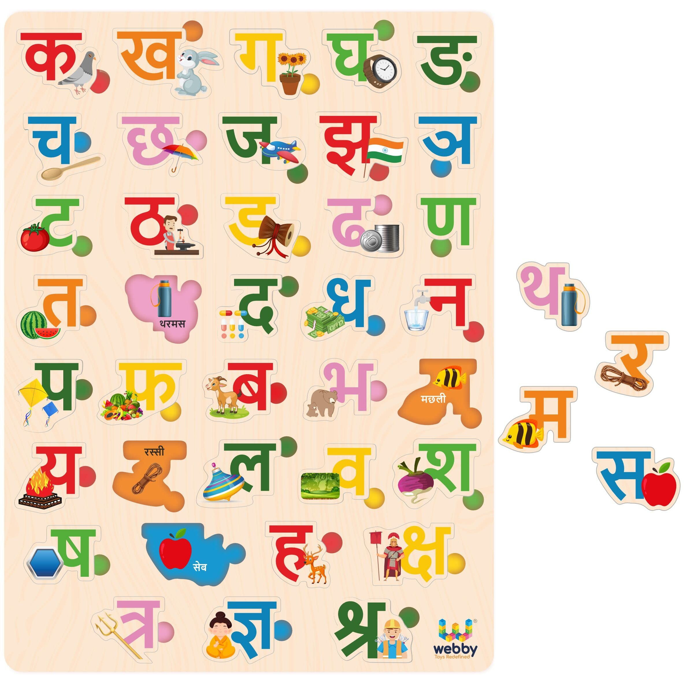 Webby Wooden Hindi Varnamala Alphabets| Hindi Shabd Rachna| Hindi Consonant Puzzle Montessori Educational For Pre-School Kids Toy 3 To 8 Years