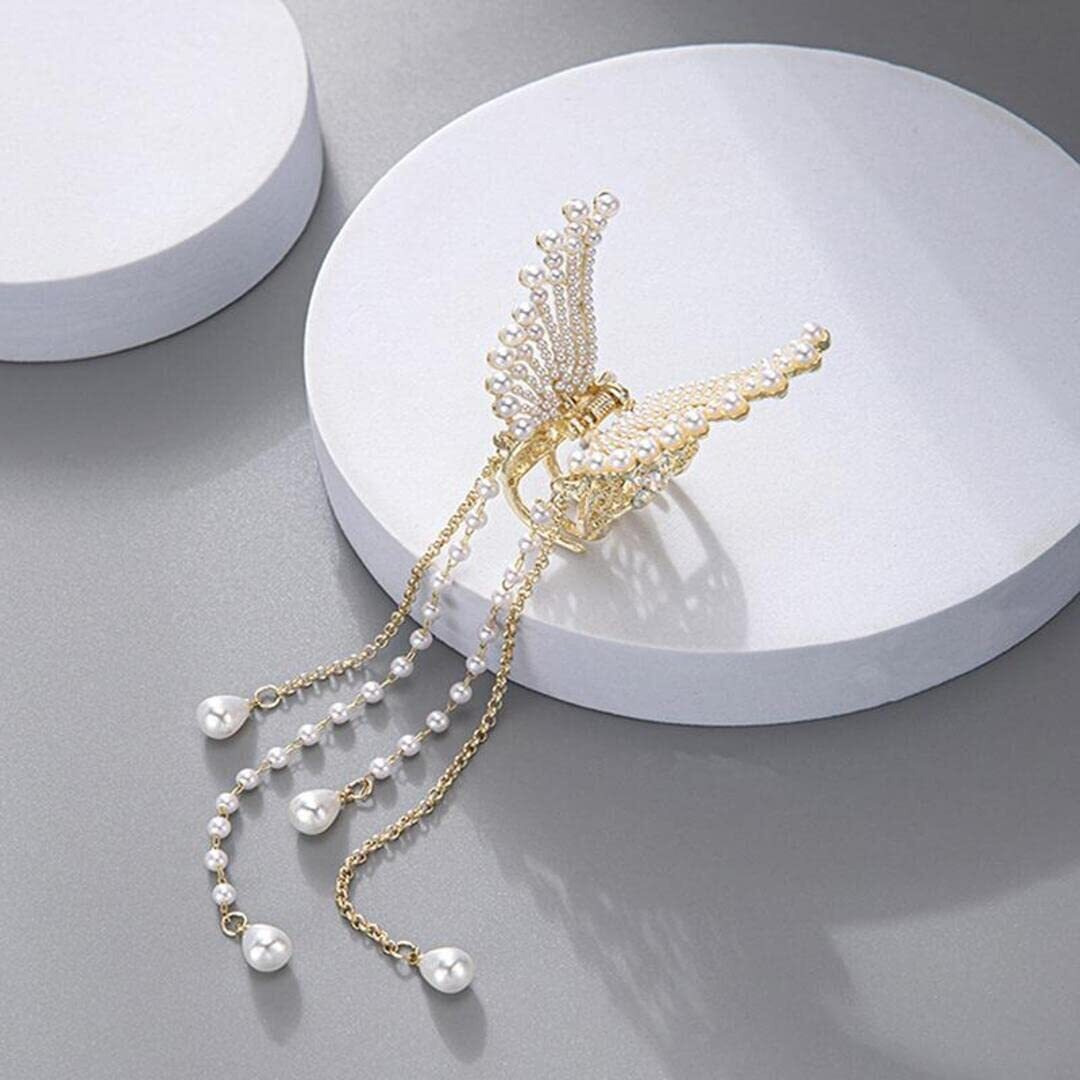 Anna Creations Latest Korean Fashion Style Metal Hair Claw Jaw Clamp Clips Hair Clutcher Hair Clip Hair Pin Hair Accessories For Women & Girls (Pack Of 1) (White & Gold (1 Pcs))