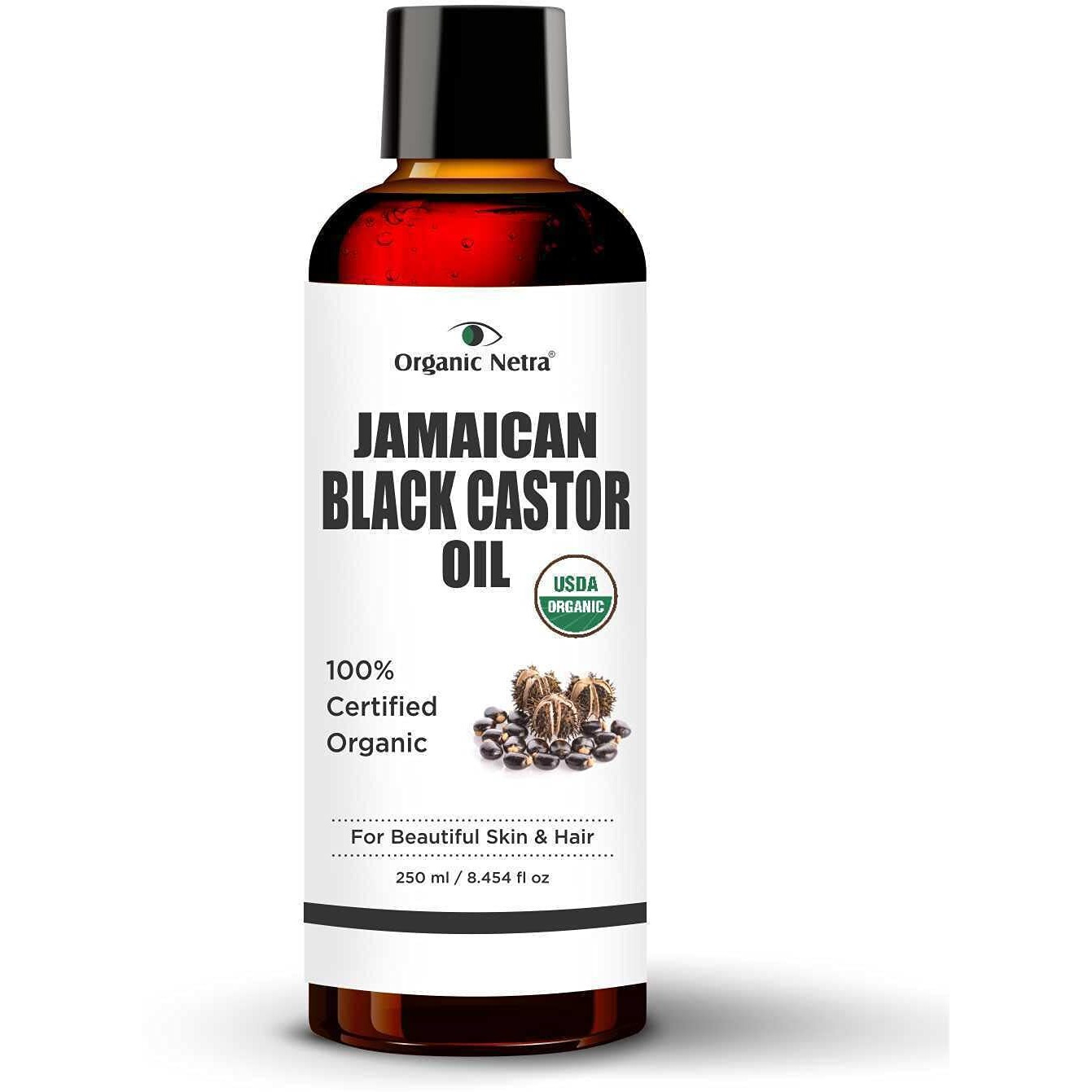 Organic Netra Cold Pressed Jamaican Black Castor Oil For Hair Growth | For Healthy, Thick And Black Hair | Reduces Acne Marks And Fine Lines | For All Hair And Skin Types - 250Ml