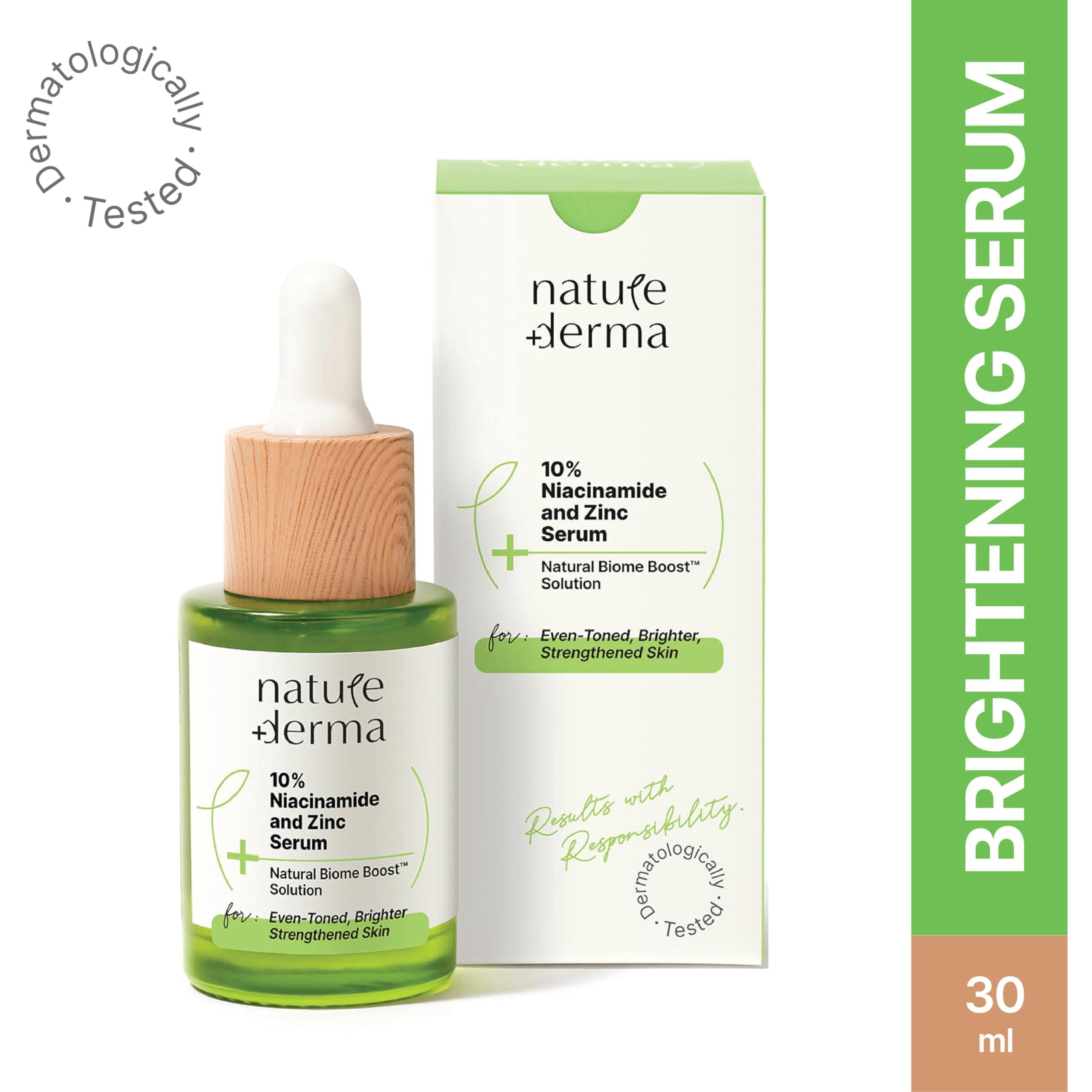 Nature Derma 10% Niacinamide & Zinc Serum With Natural Biome-Boost | Reduces Pores And Dark Spots | Brighter, Even Toned And Strengthened Skin | 30Ml | Dermatologically Tested