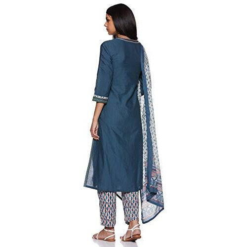 Biba Cotton Women Solid Narrow Salwar Kurta Dupatta(Skdskd6249E_Blue_34)