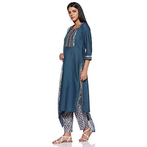 Biba Cotton Women Solid Narrow Salwar Kurta Dupatta(Skdskd6249E_Blue_34)