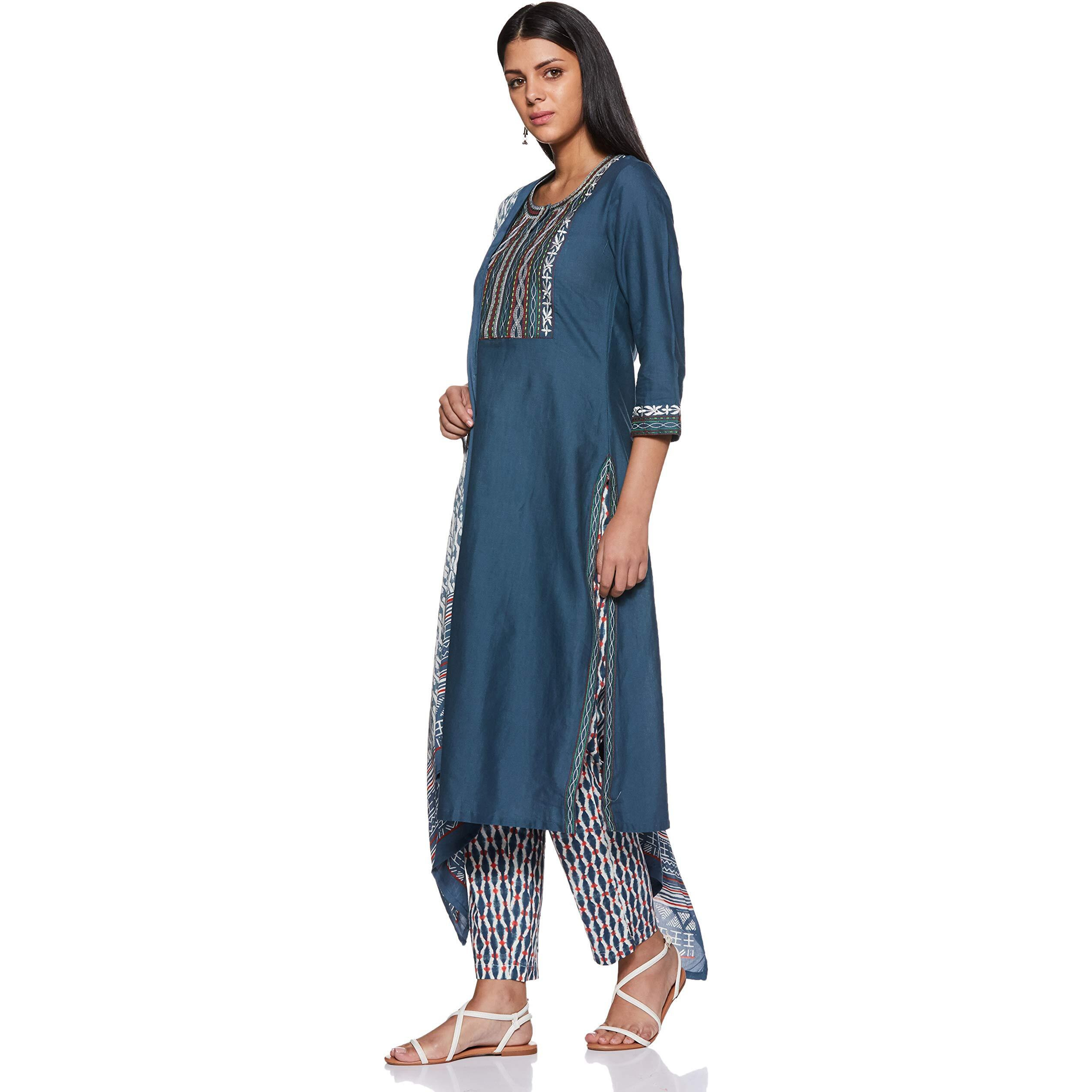 Biba Women Solid Narrow Salwar Kurta Dupatta(Skdskd6249E_Blue_42)