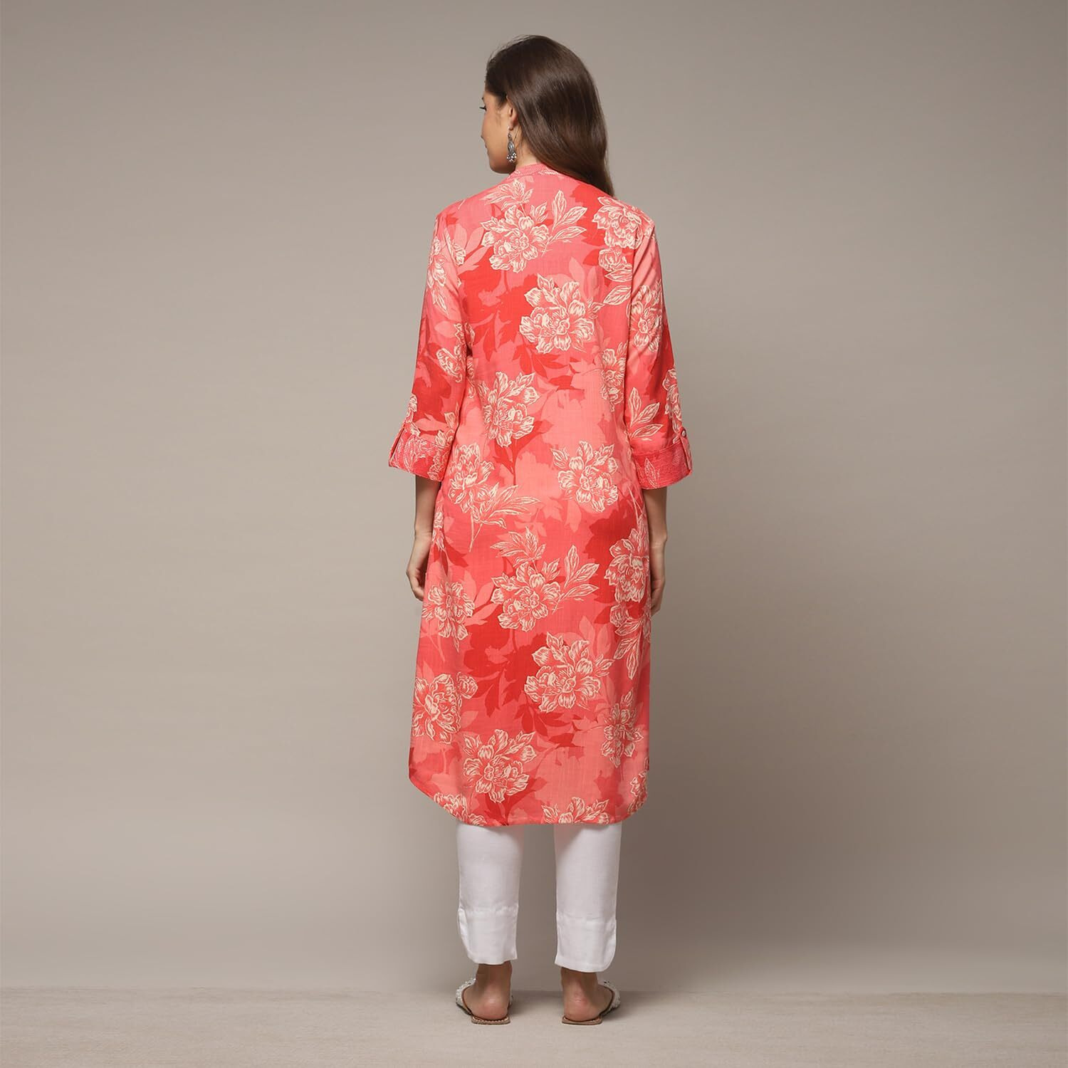Biba Women Rayon Printed Mix And Match Kurta(Retro Fl19196_Coral_34)