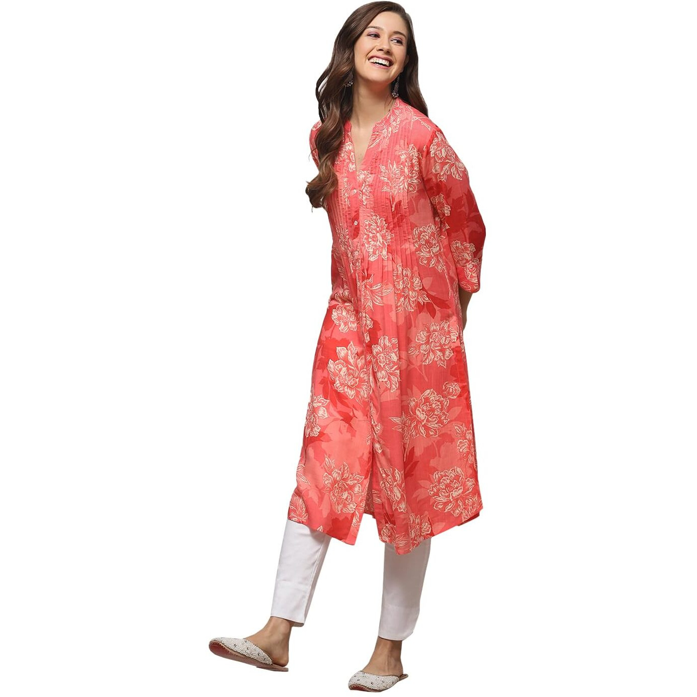 Biba Women Rayon Printed Mix And Match Kurta(Retro Fl19196_Coral_38)