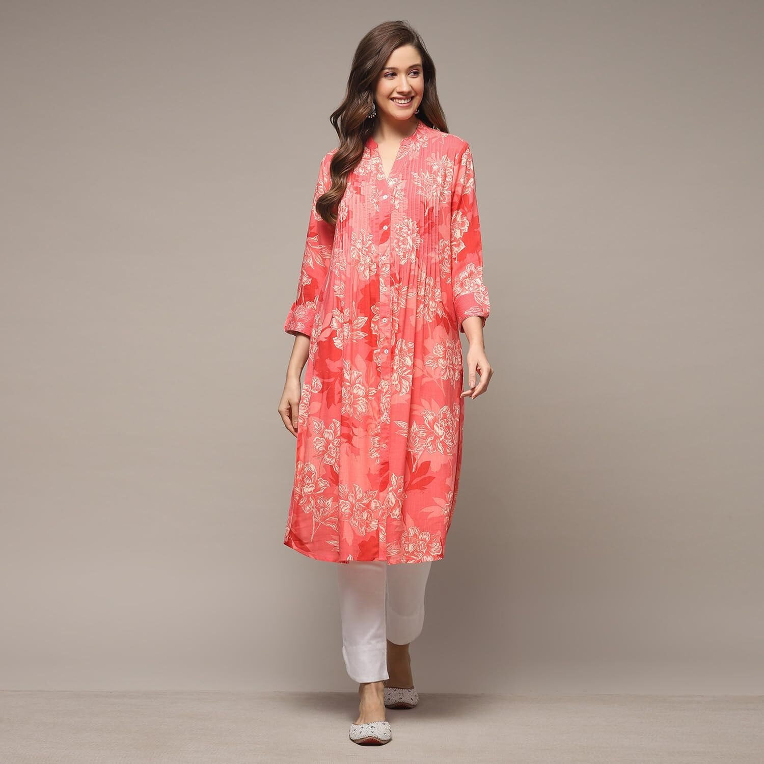 Biba Women Rayon Printed Mix And Match Kurta(Retro Fl19196_Coral_38)