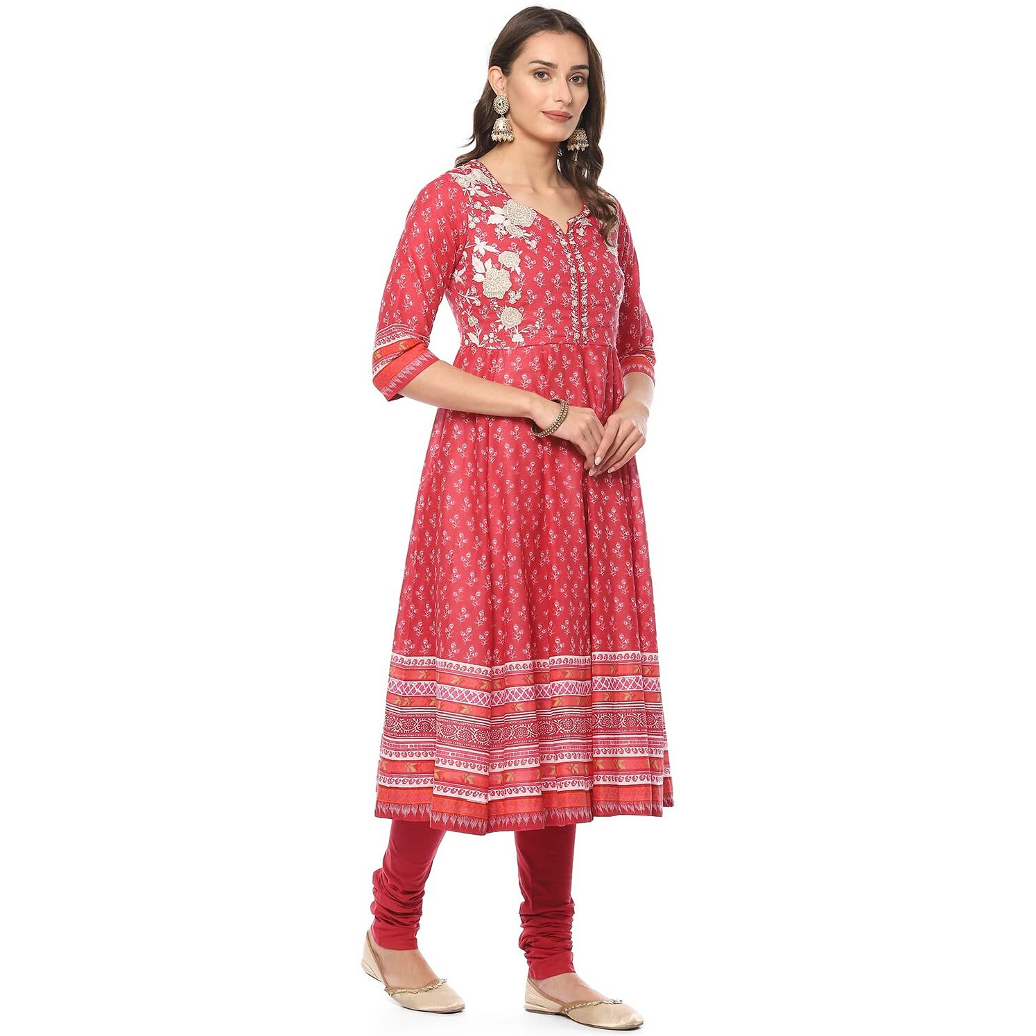 Biba Women Printed Fitted Salwar Kurta Dupatta(Skdassorted8618_Red_32)