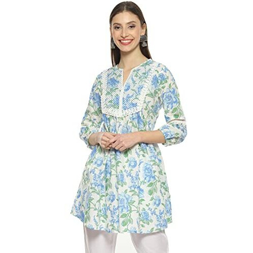 Biba Women Cotton Printed Regular Mix And Match Kurti(Roses An19176_Blue_38)