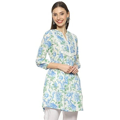 Biba Women Cotton Printed Regular Mix And Match Kurti(Roses An19176_Blue_38)
