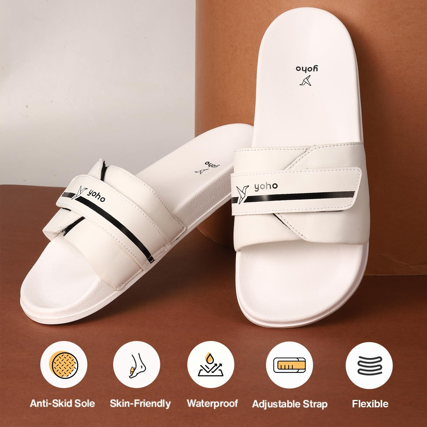 Yoho Drystep Slides For Men | Water-Friendly | Super Flexible | Adjustable Strap | Skin Friendly | Lightweight And Comfortable Style