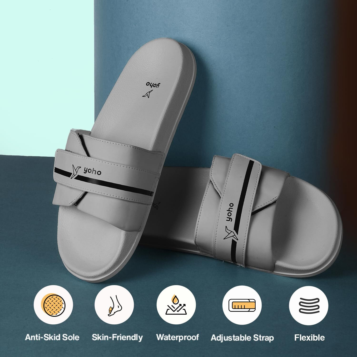 Yoho Drystep Slides For Men | Water-Friendly | Super Flexible | Adjustable Strap | Skin Friendly | Lightweight And Comfortable Stylish Sliders Slipper For Mens