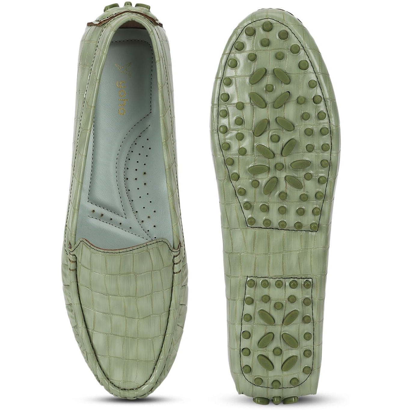 Yoho Bliss Comfortable Slip On Semi Casual Loafer For Women | Stylish Fashion Moccasins Range | Cushioned Footbed Finish | Flexible | Style & All-Purpose | Formal Office Wear Shoe Olive