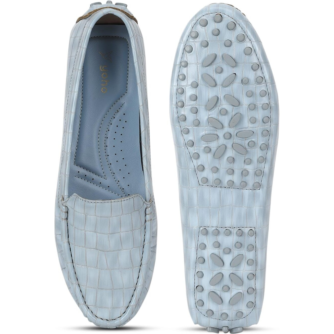 Yoho Bliss Comfortable Slip On Semi Casual Loafer For Women | Stylish Fashion Moccasins Range | Cushioned Footbed Finish | Flexible | Style & All-Purpose | Formal Office Wear Shoe Light Blue