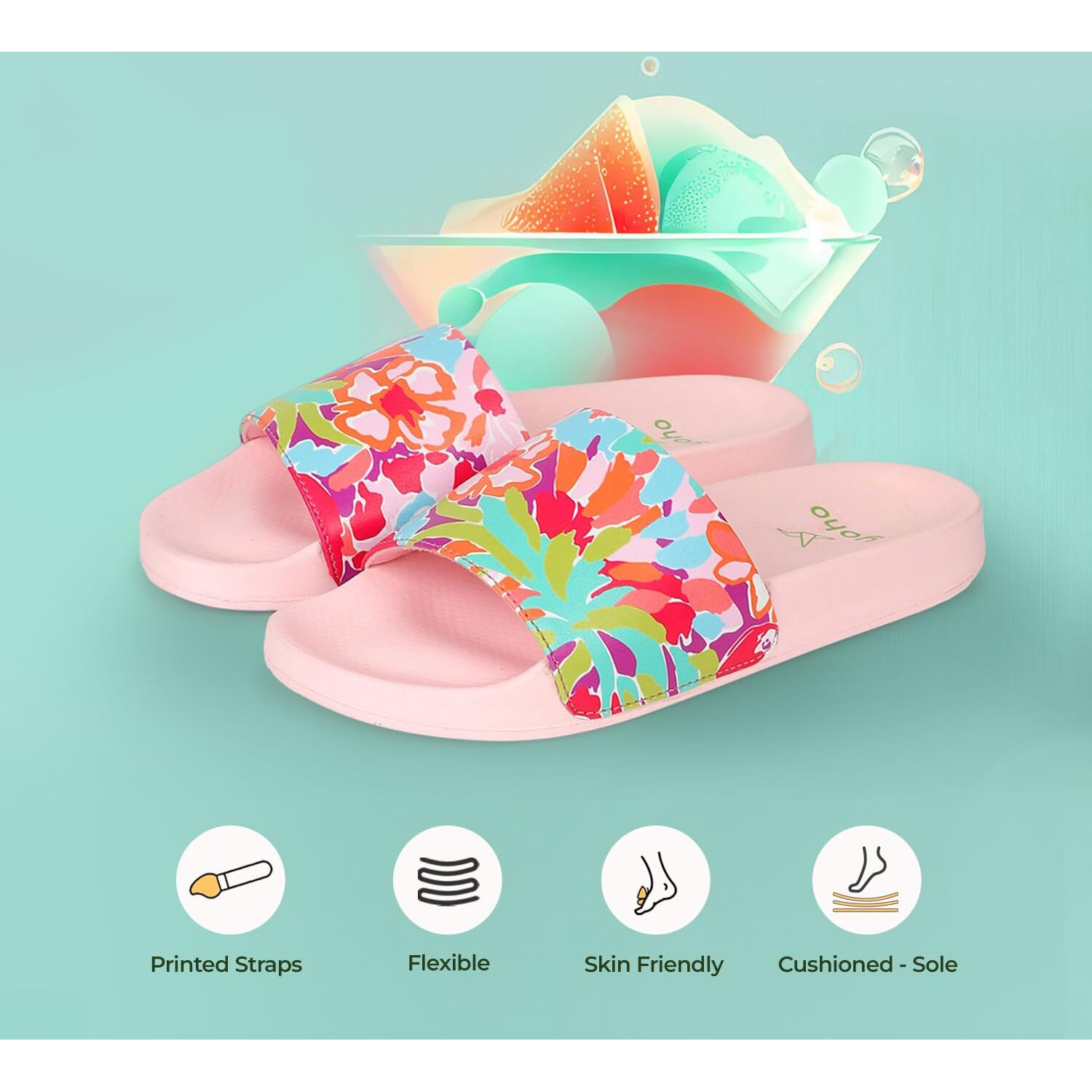 Yoho Tropica Printed Comfortable Women Slides | Stylish & Waterproof | Soft Inner Lining On Strap