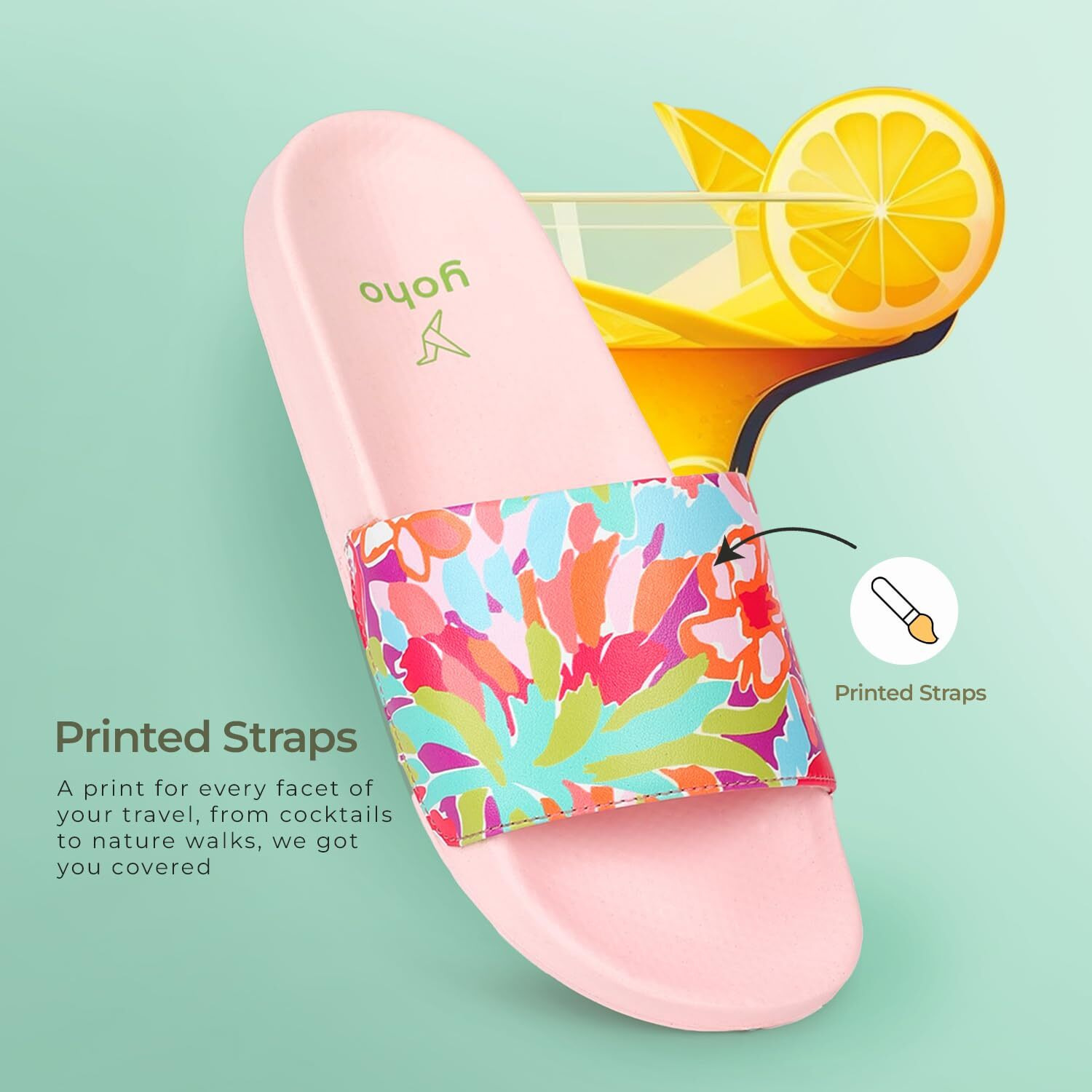 Yoho Tropica Printed Comfortable Women Slides | Stylish & Waterproof | Soft Inner Lining On Strap