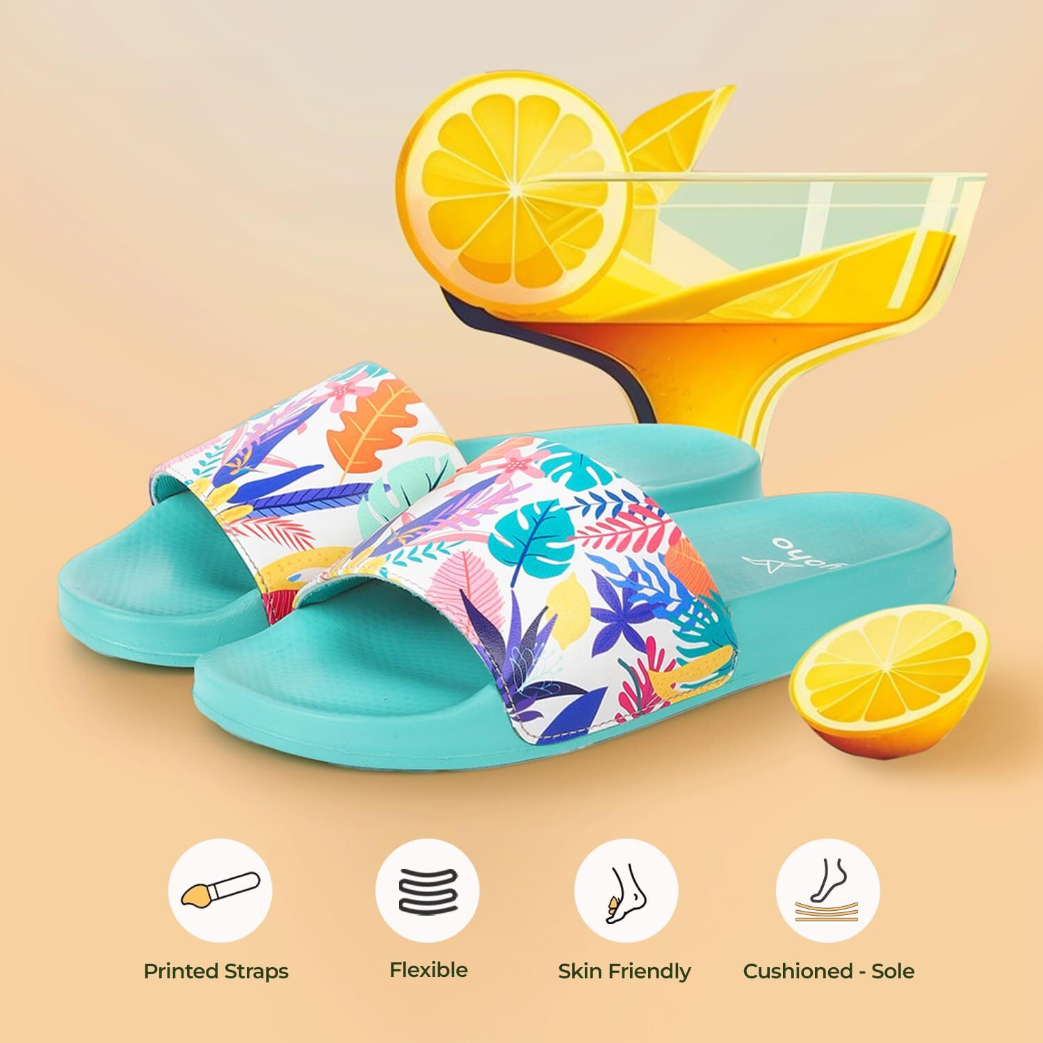 Yoho Tropica Printed Comfortable Women Slides | Stylish & Waterproof | Soft Inner Lining On Strap