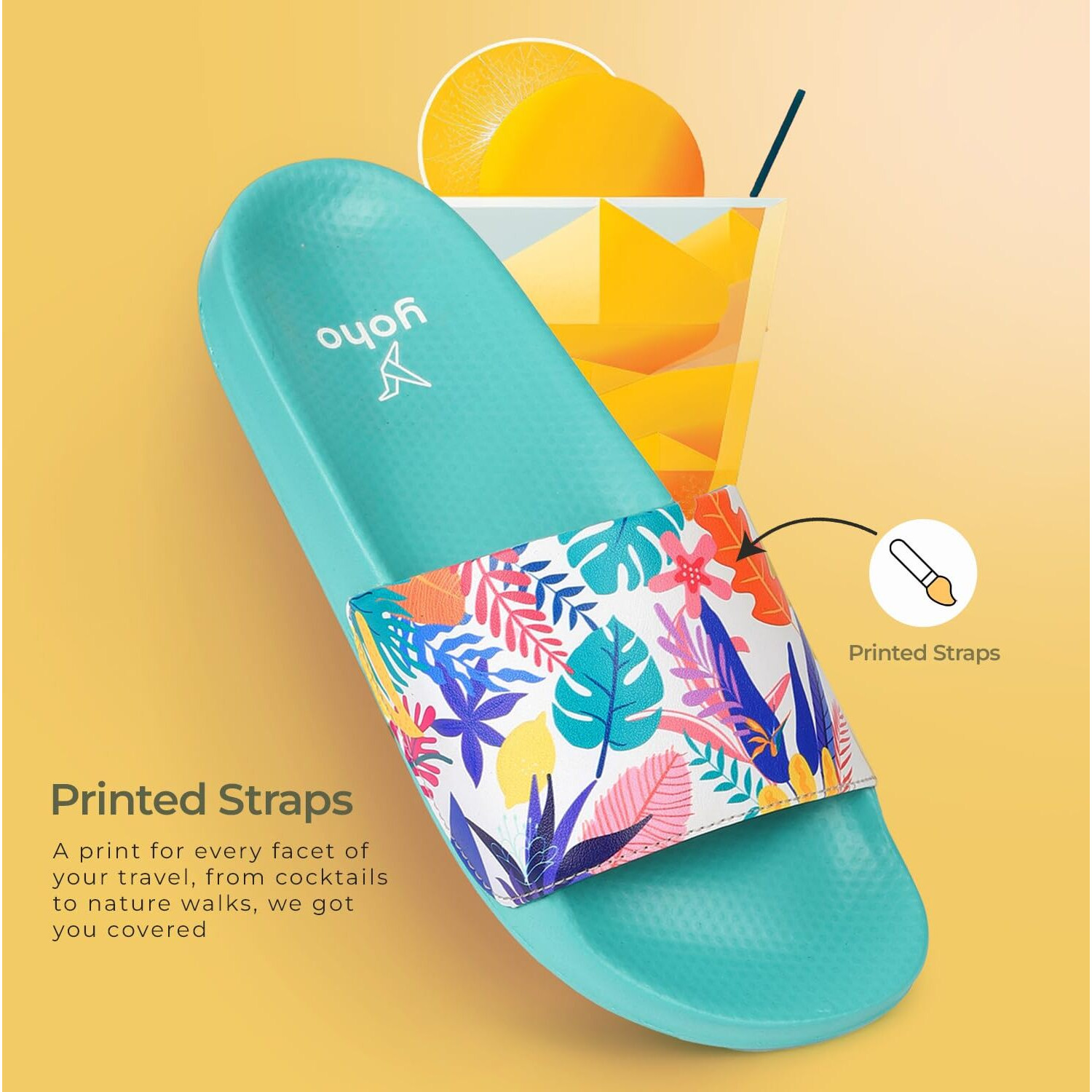 Yoho Tropica Printed Comfortable Women Slides | Stylish & Waterproof | Soft Inner Lining On Strap