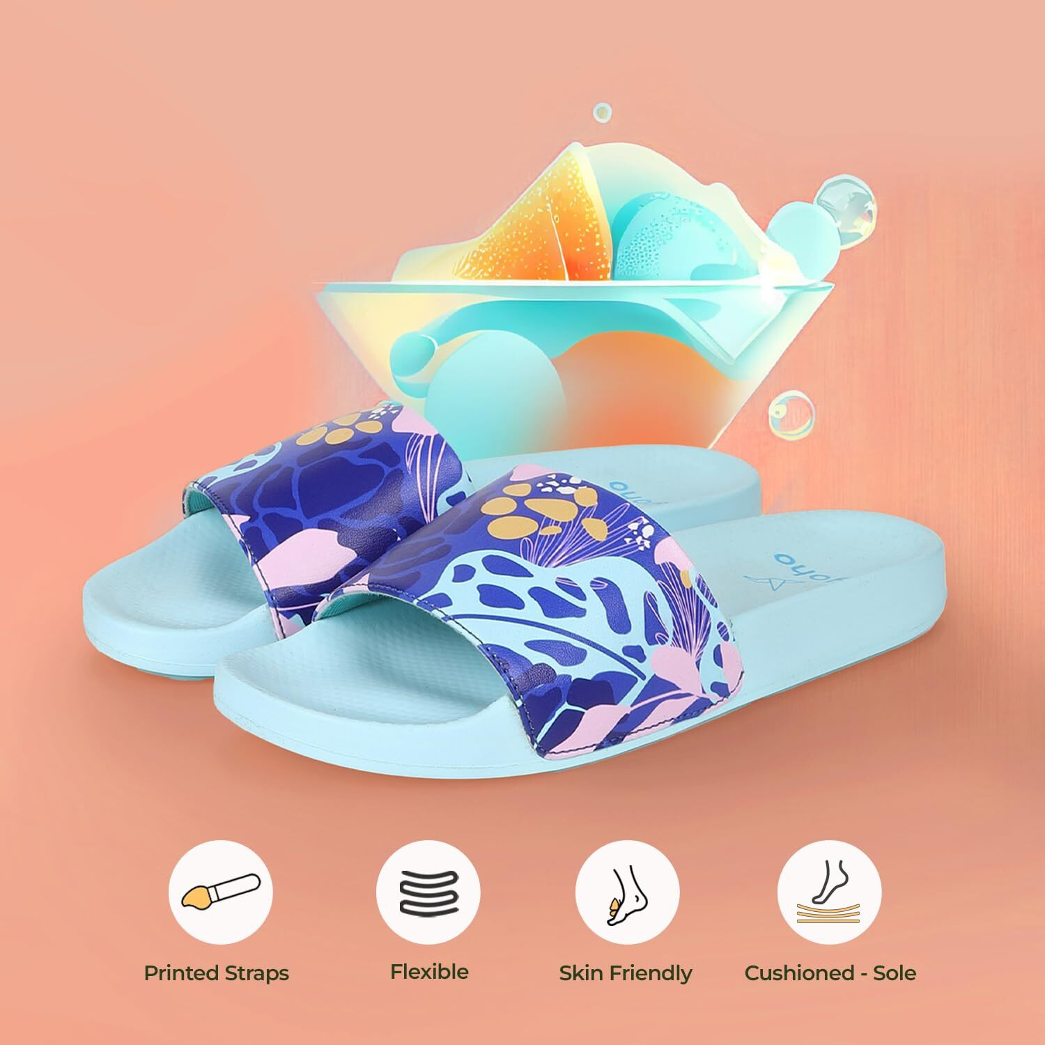 Yoho Tropica Printed Comfortable Women Slides | Stylish & Waterproof | Soft Inner Lining On Strap