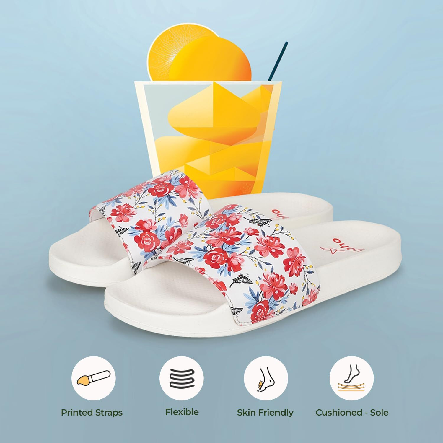 Yoho Tropica Printed Comfortable Women Slides | Stylish & Waterproof | Soft Inner Lining On Strap