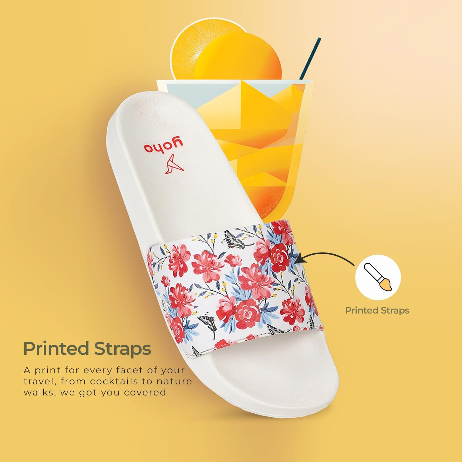 Yoho Tropica Printed Comfortable Women Slides | Stylish & Waterproof | Soft Inner Lining On Strap