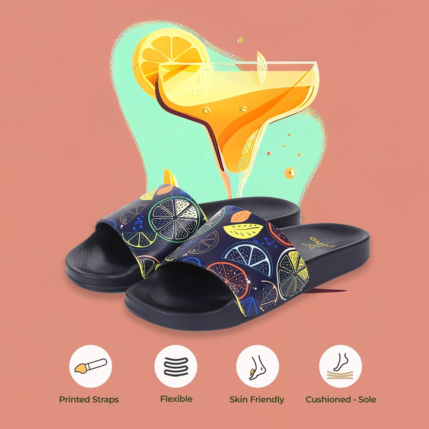 Yoho Tropica Printed Comfortable Women Slides | Stylish & Waterproof | Soft Inner Lining On Strap