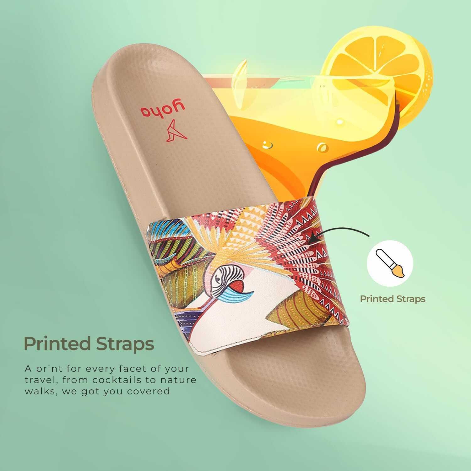 Yoho Tropica Printed Comfortable Women Slides | Stylish & Waterproof | Soft Inner Lining On Strap