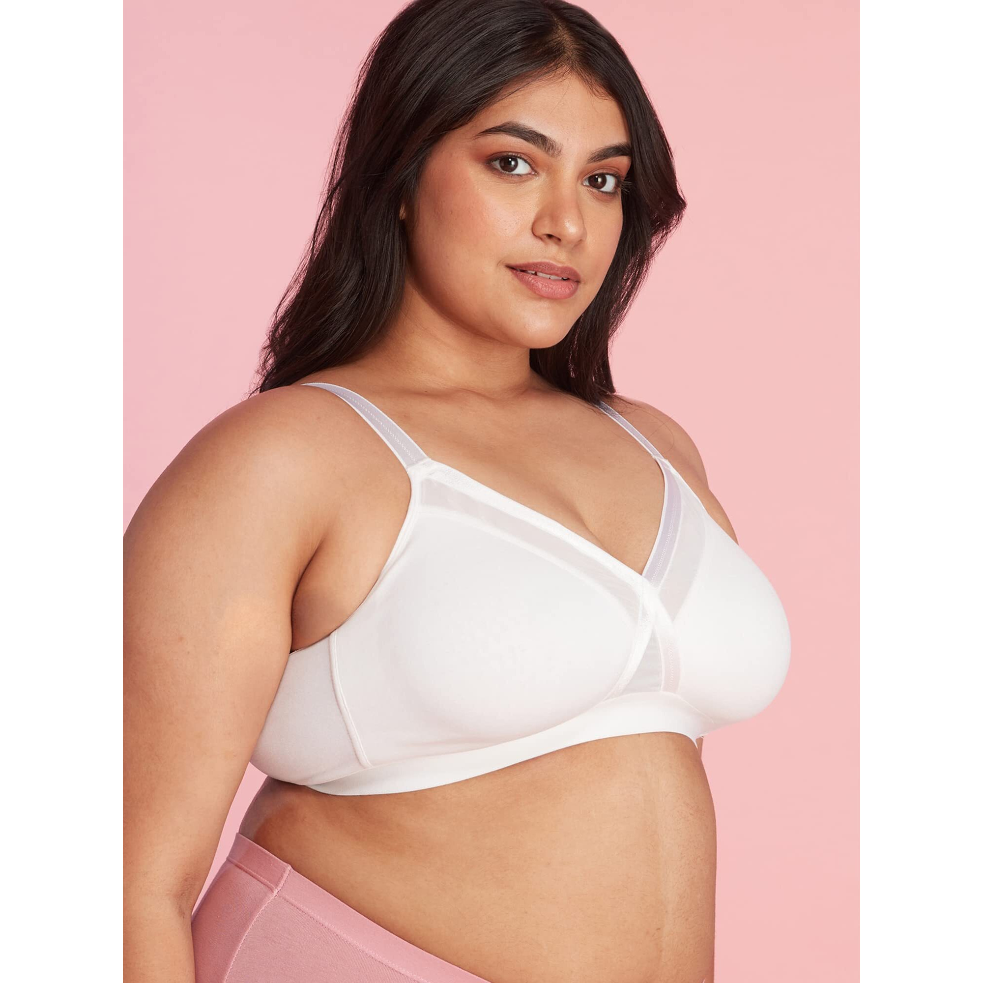 Nykd WomenS X-Frame Laced Everyday Cotton Bra With Wide Bottom Band For Extra Support, Shape & Comfort | Non Padded | Wirefree | Medium Coverage Bra, Nyb191, White, 34D, 1N