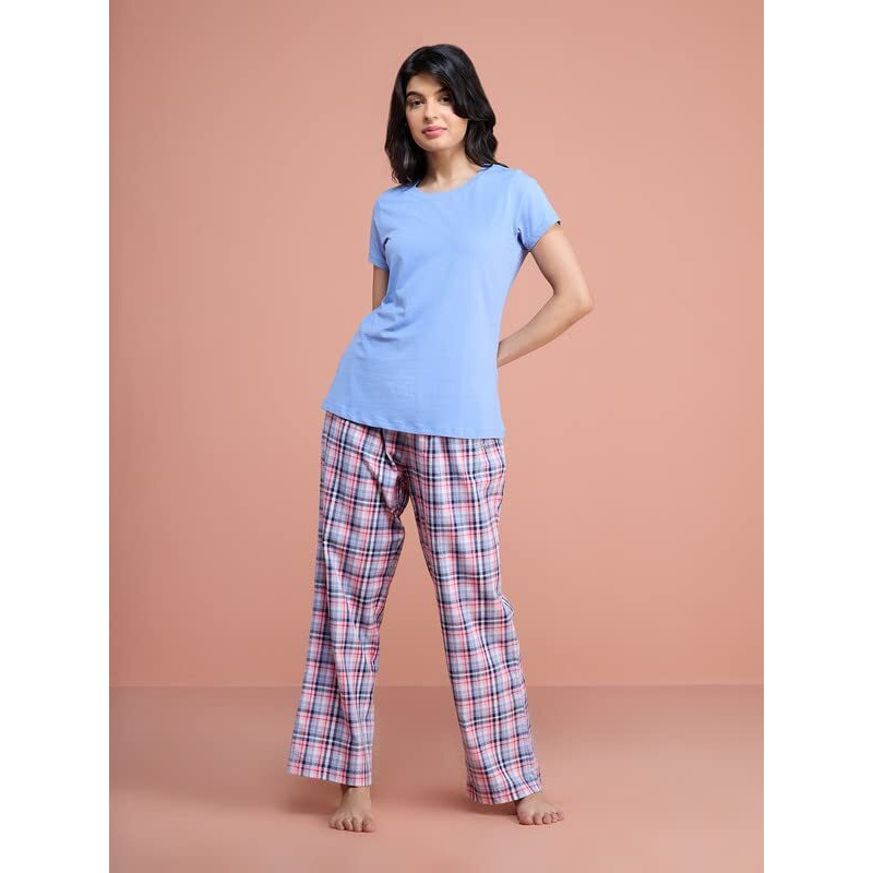 Nykd Women's All Day Comfy Printed Curved Hem With Stylish Floral Design Sleep In Step Out Shorts | Rayon | Adjustable | Detailed Pyjama, Nys141, Lavendar Plaid, Xl, 1N
