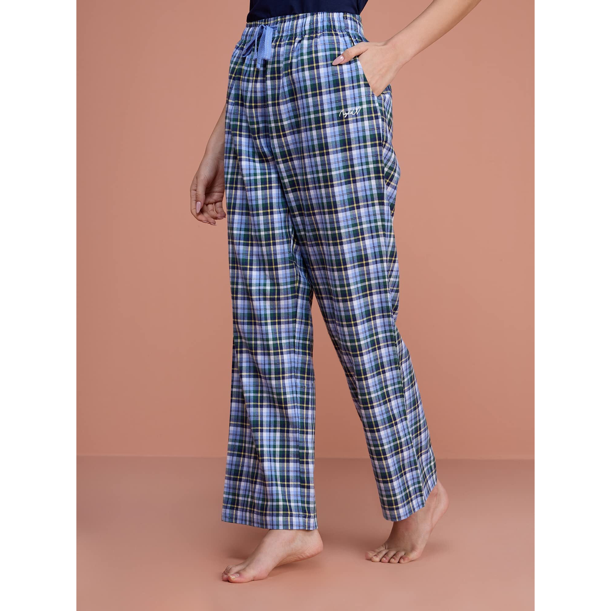 Nykd Women's All Day Comfy Printed Curved Hem With Stylish Floral Design Sleep In Step Out Shorts | Rayon | Adjustable | Detailed Pyjama, Nys141, Hydrangea Plaid, L, 1N