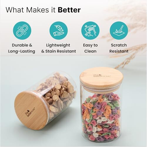 The Better Home Pack Of 6 Borosilicate Glass Jars With Bamboo Lid I Transparent Airtight Borosilicate Kitchen Containers Set | Glass Jars For Cookies Snacks Dry Fruits Nuts Pulses | 600 Ml Each