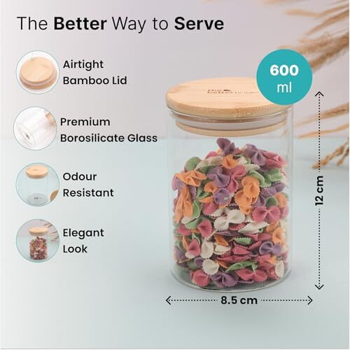 The Better Home Pack Of 6 Borosilicate Glass Jars With Bamboo Lid I Transparent Airtight Borosilicate Kitchen Containers Set | Glass Jars For Cookies Snacks Dry Fruits Nuts Pulses | 600 Ml Each