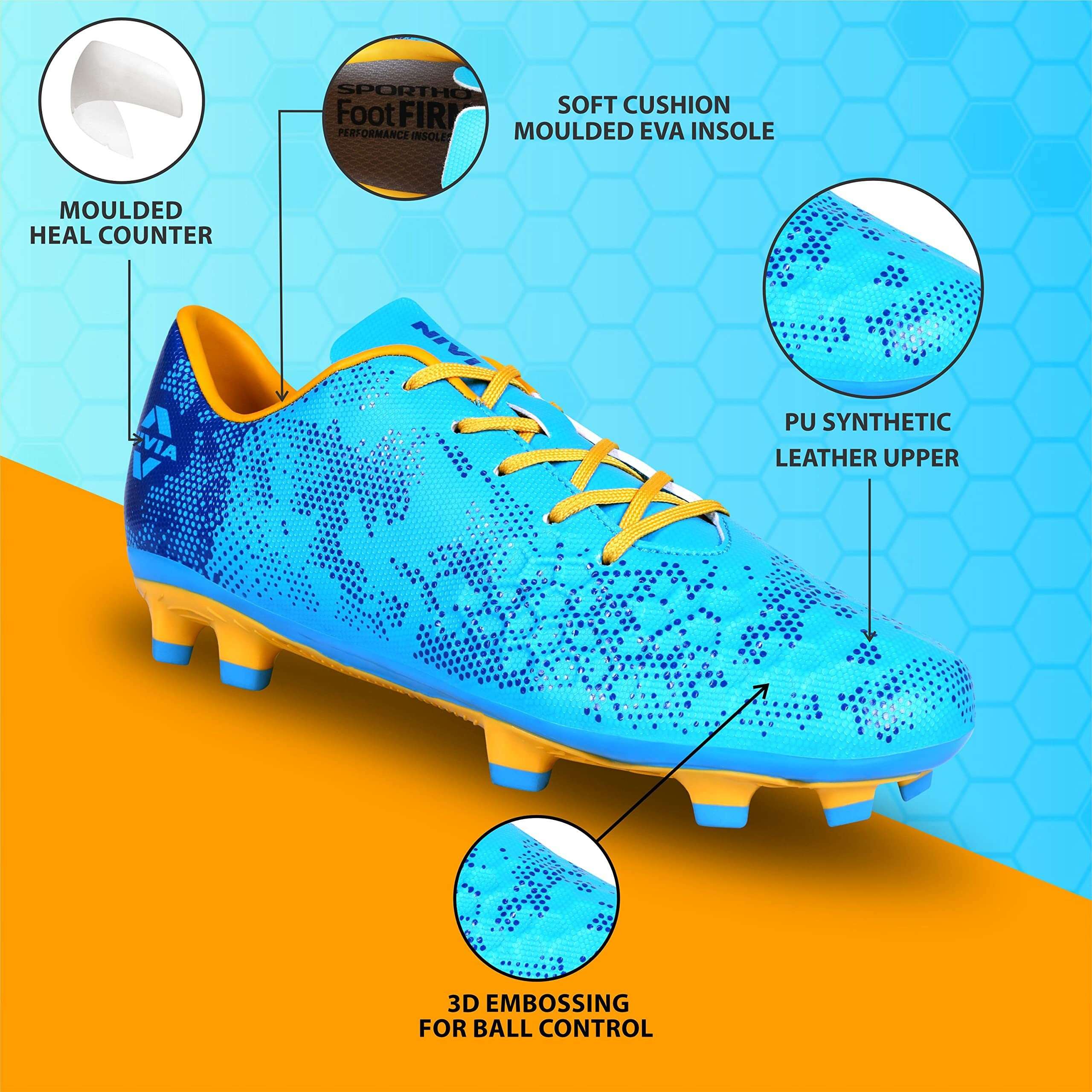 Nivia Ditmar 3.0 Football Shoes For Men/Sports And Athletic Footwear With Upper Synthetic/Comfortable Football Shoes (Cyan Blue) Uk-7