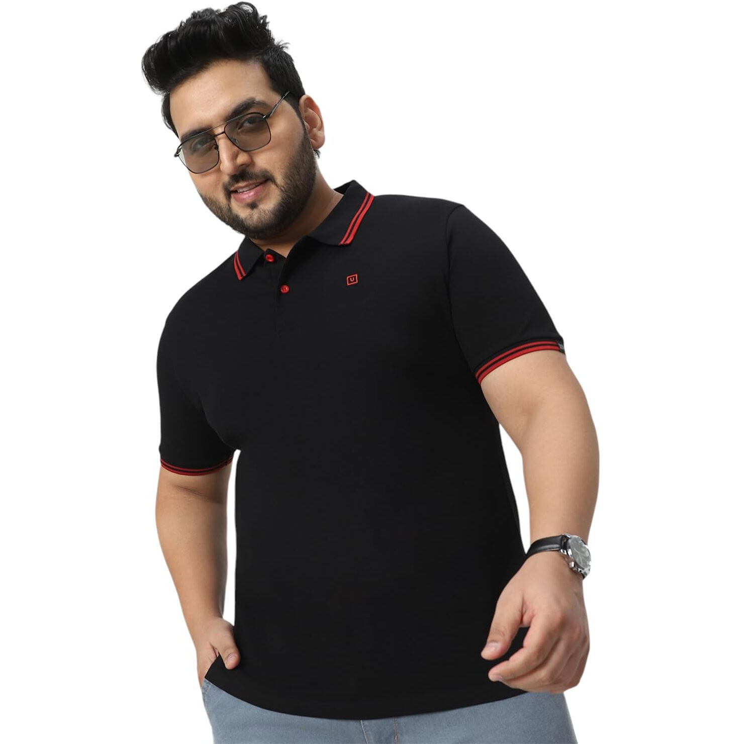 Urbano Plus Men's Black Solid Cotton Polo T-Shirt (Plustpolop-Black-Xxl)