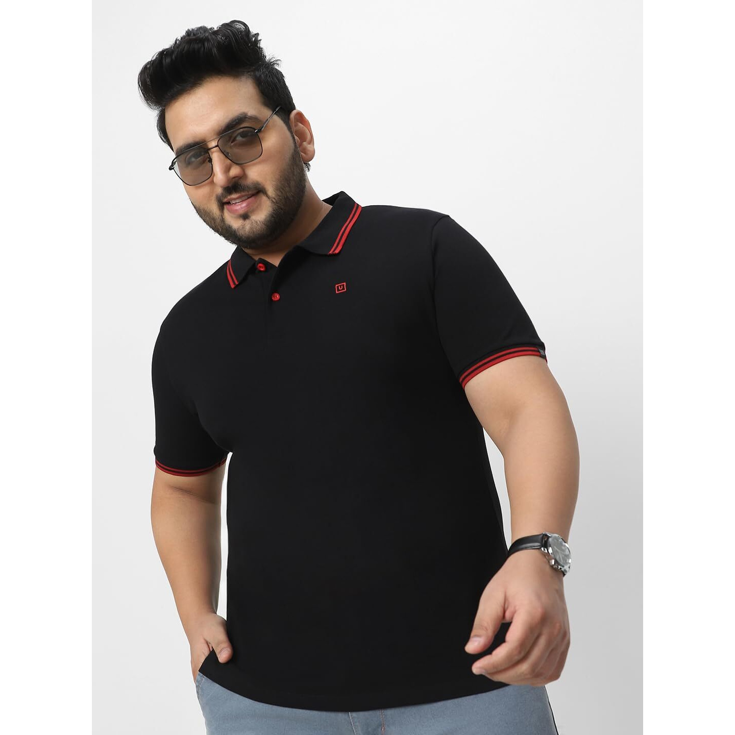 Urbano Plus Men's Black Solid Cotton Polo T-Shirt (Plustpolop-Black-Xxl)