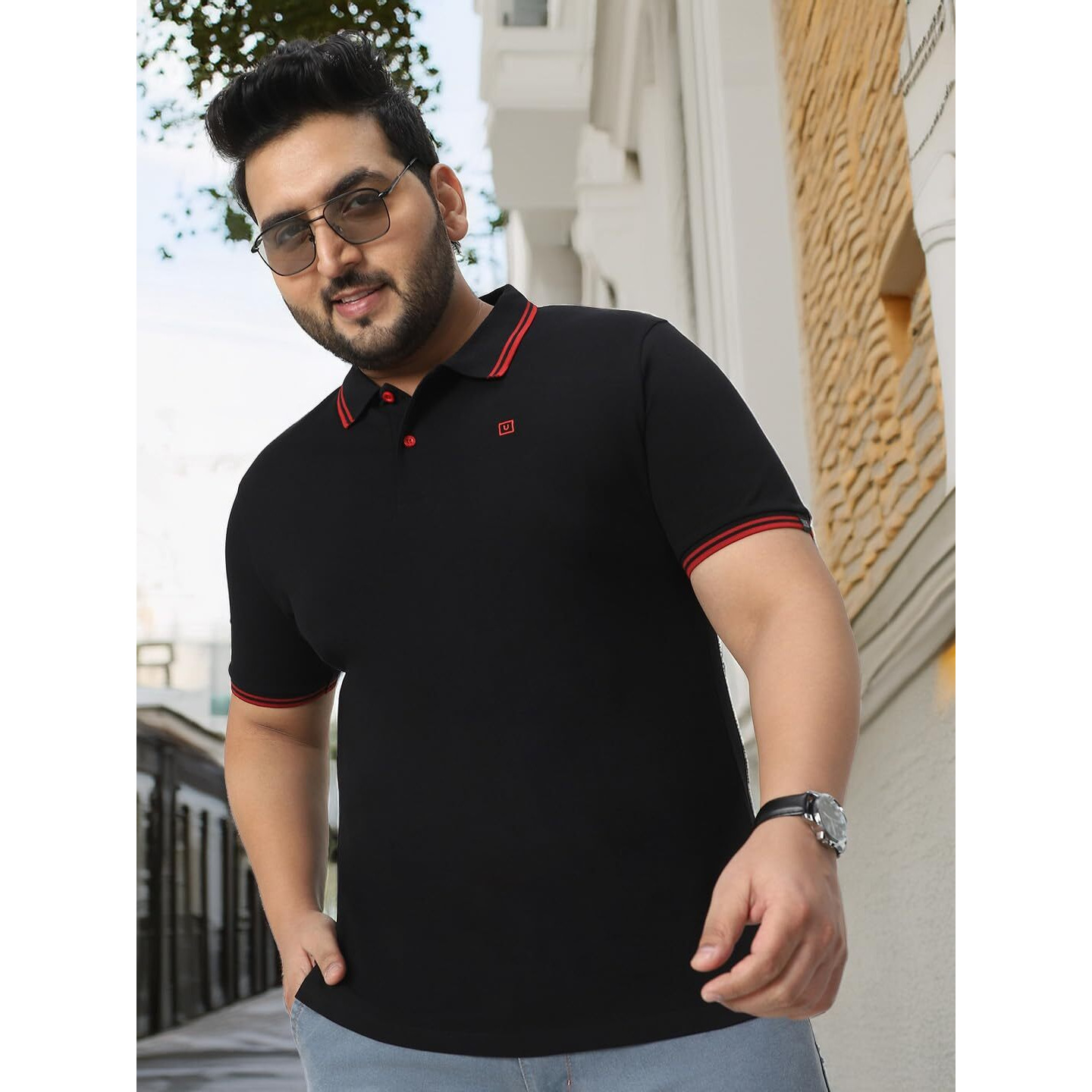Urbano Plus Men's Black Solid Cotton Polo T-Shirt (Plustpolop-Black-Xxl)