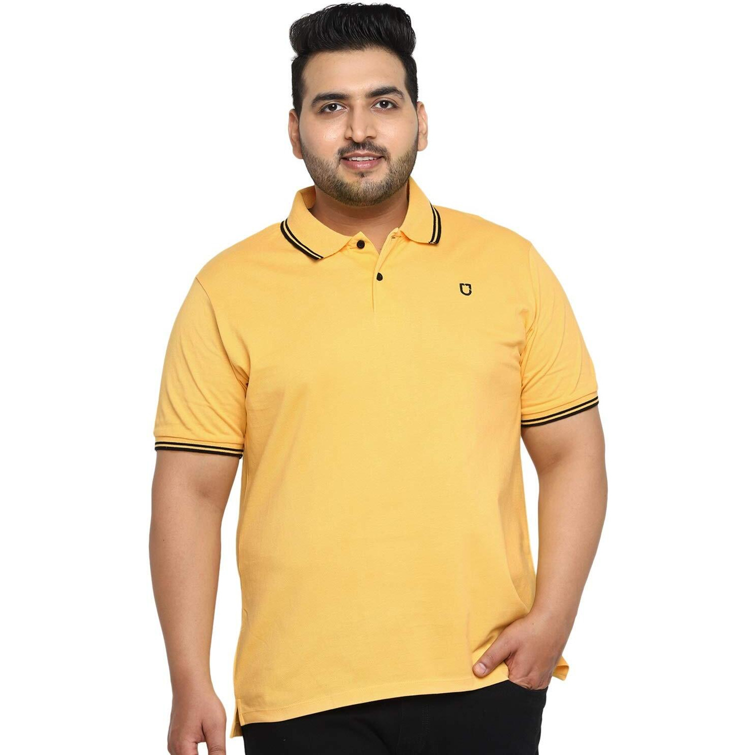 Urbano Plus Men's Lemon Yellow Solid Cotton Polo T-Shirt (Plustpolop-Lemyel-Xxl)