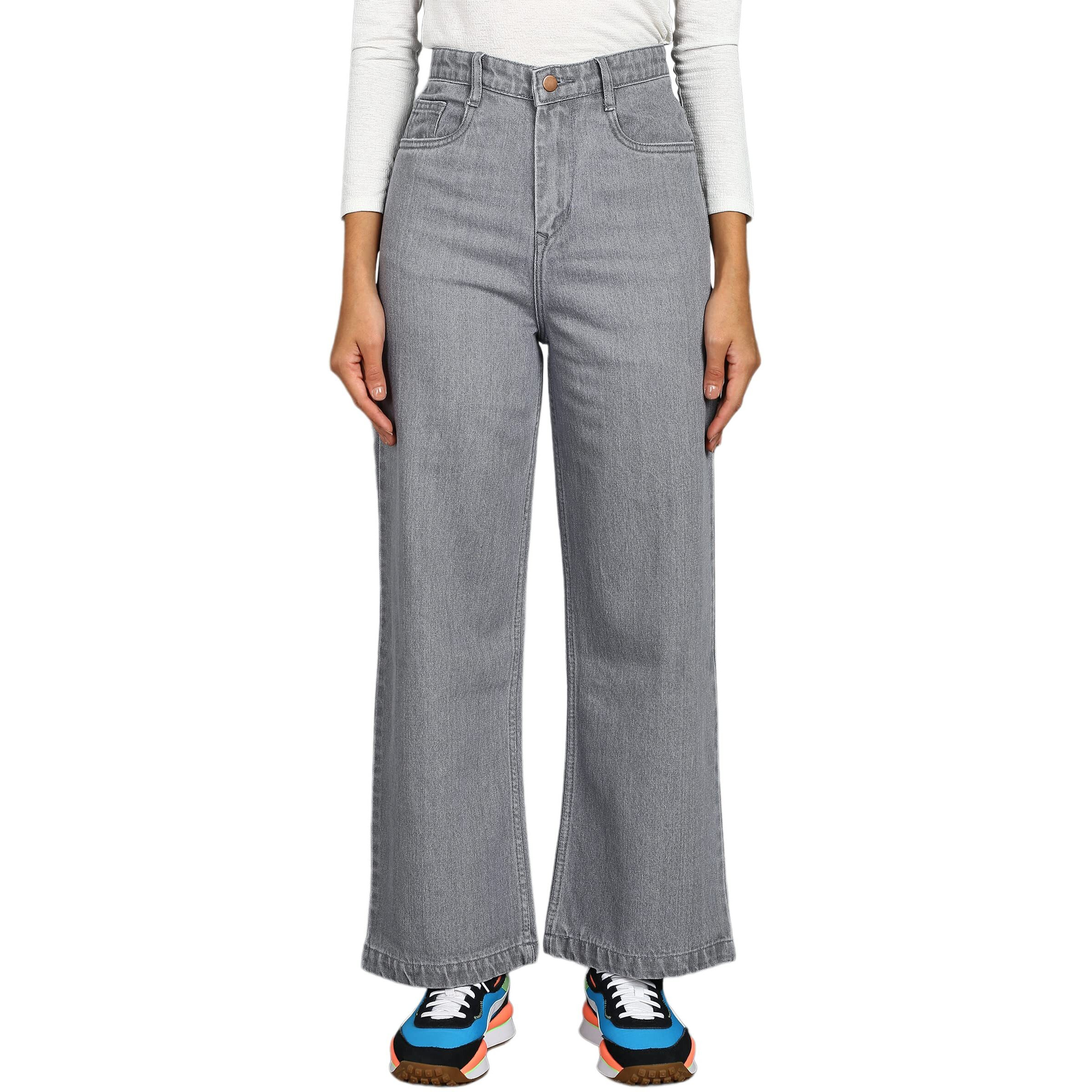 Urbano Fashion Women's Light Grey Regular Fit Wide Leg Washed Jeans (Womjennvwl-06-Lgrey-30)