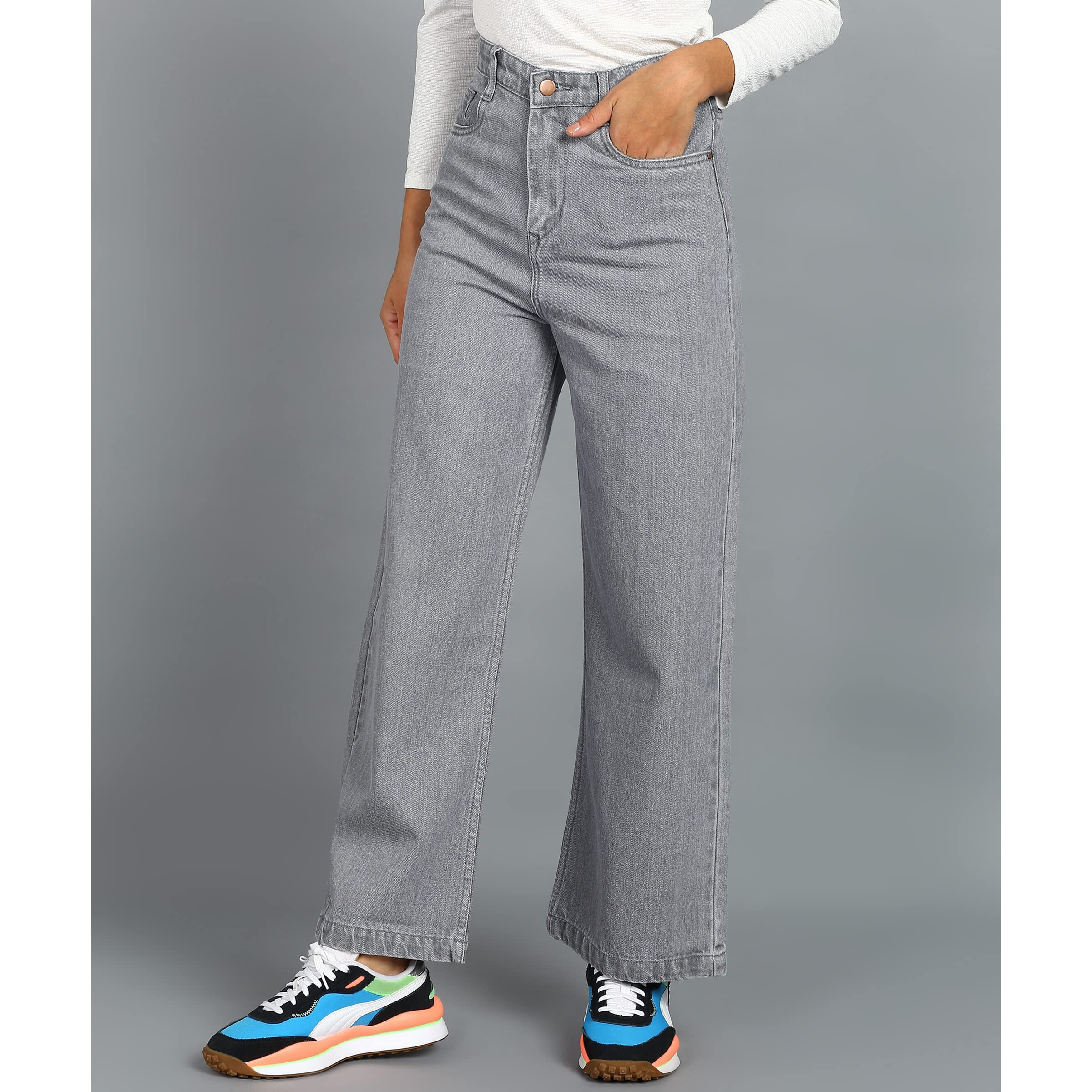 Urbano Fashion Women's Light Grey Regular Fit Wide Leg Washed Jeans (Womjennvwl-06-Lgrey-30)