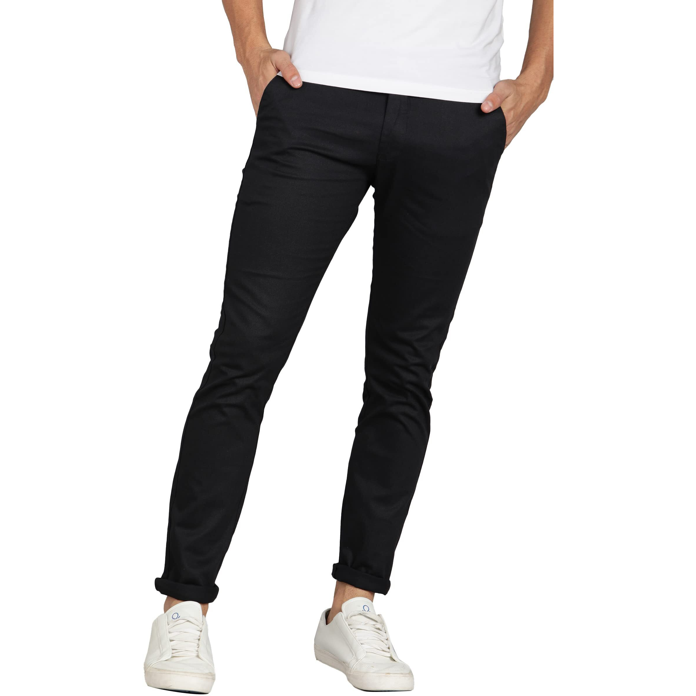 Urbano Fashion Men's Slim Casual Pants (Chino-Black-34-01_Black | Rise Style Mid Rise