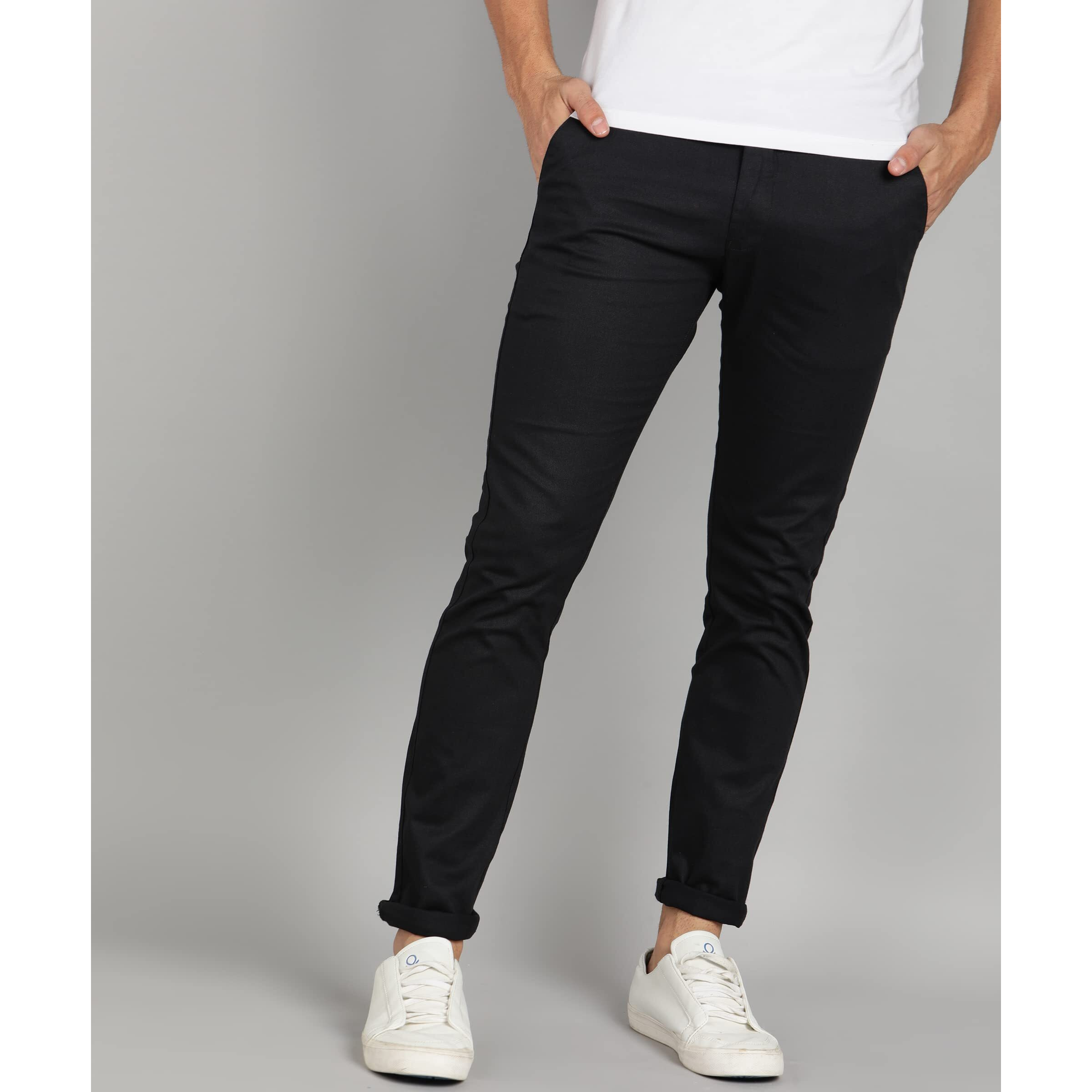 Urbano Fashion Men's Slim Casual Pants (Chino-Black-34-01_Black | Rise Style Mid Rise