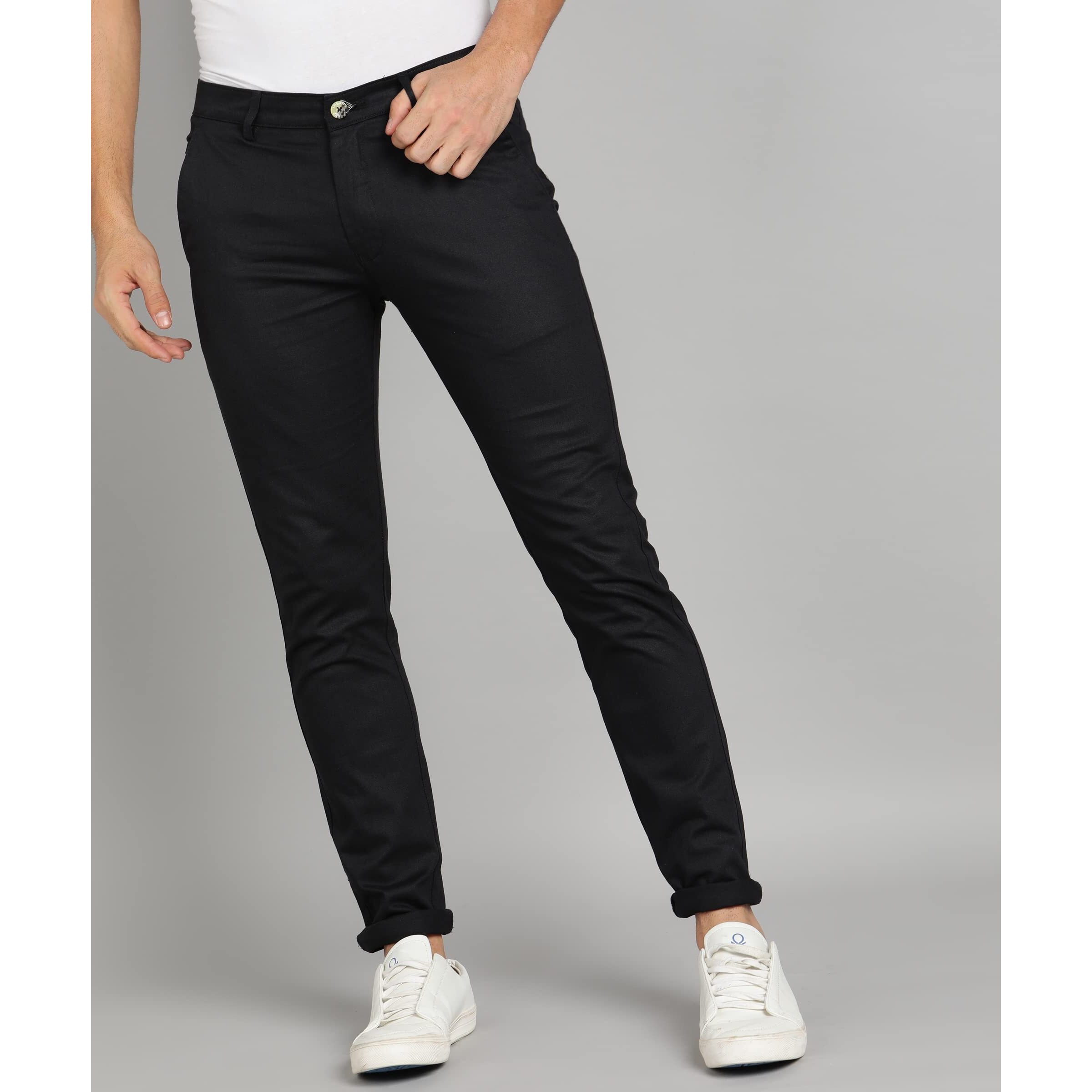 Urbano Fashion Men's Slim Casual Pants (Chino-Black-34-01_Black | Rise Style Mid Rise