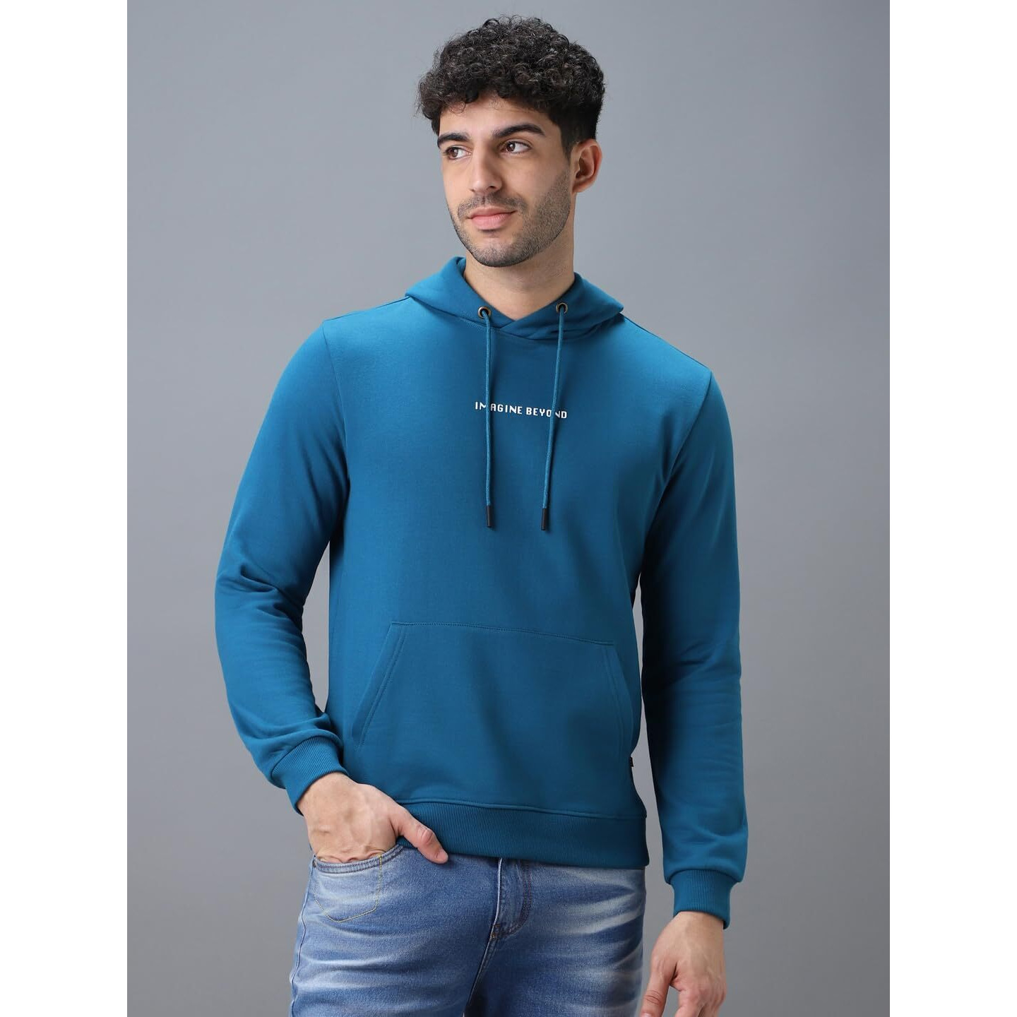 Urbano Fashion Men's Green Cotton Graphic Print Hooded Neck Sweatshirt (Swthd-11B-Fogtel-L)