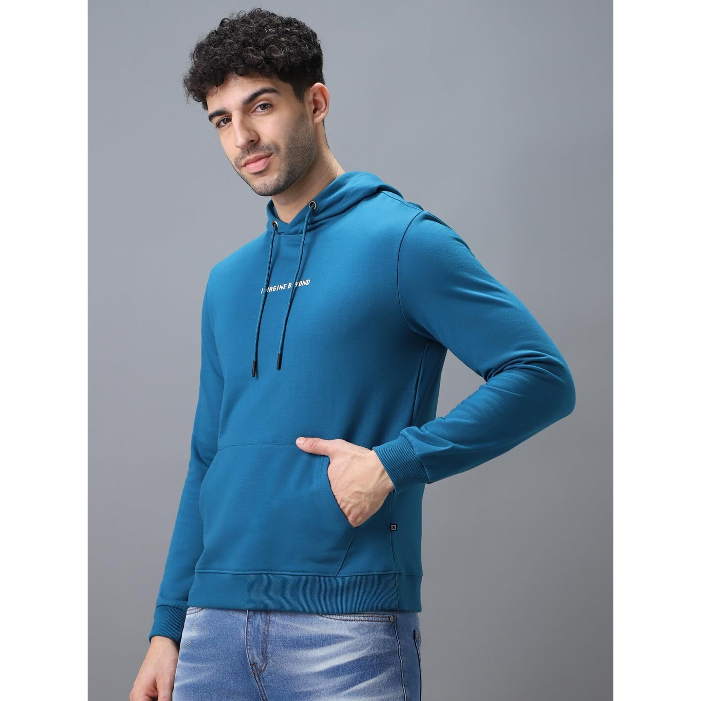 Urbano Fashion Men's Green Cotton Graphic Print Hooded Neck Sweatshirt (Swthd-11B-Fogtel-L)