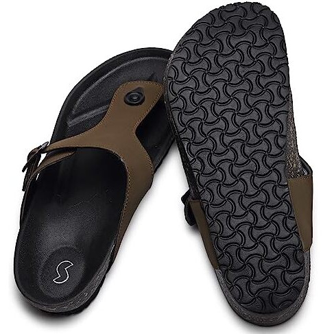 Solethreads Pharaoh | Stylish | | Cushion | Bounce Back | Durable | Velvet Upper | Outdoor | Sandal |Flip Flops For Men | Tan | 8Uk